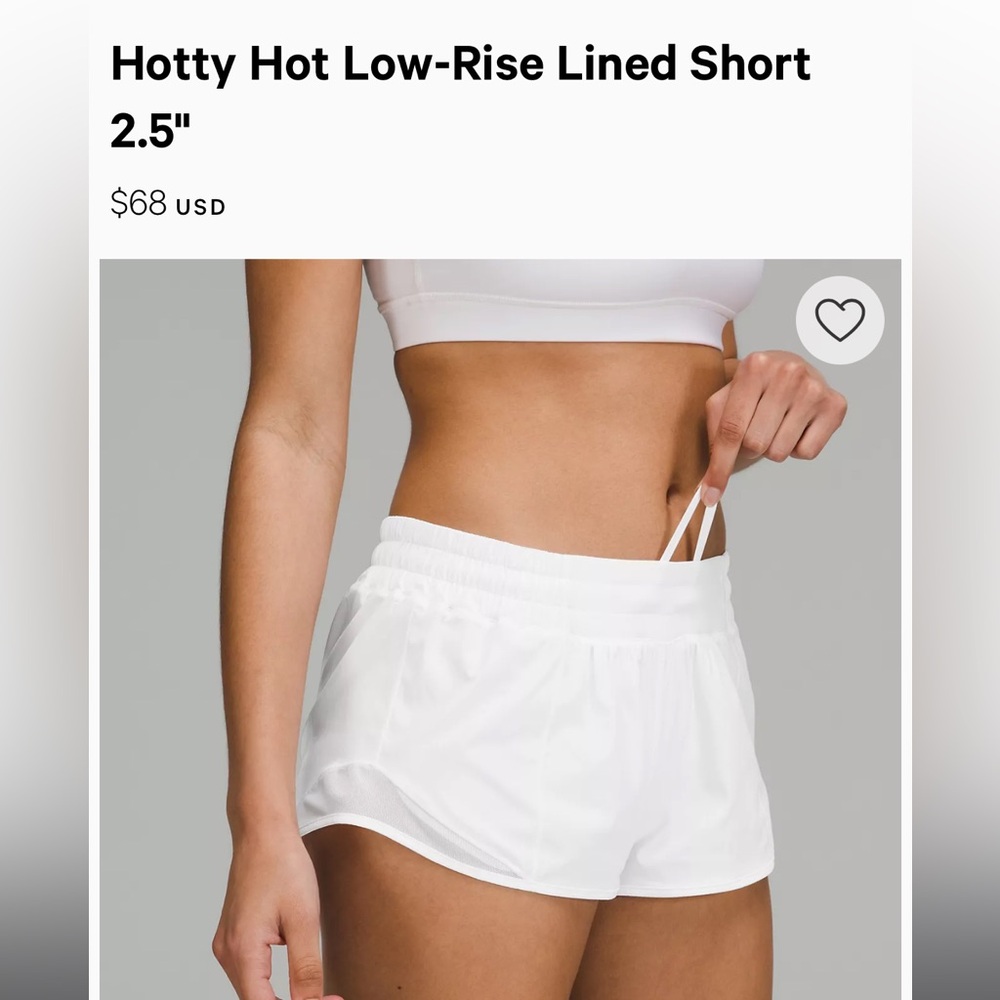White lululemon hotty hot low rise lined shorts size 4